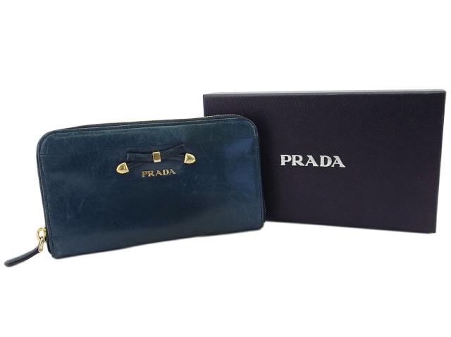 PRADA】長財布 レディース リボン◇ブルー ◇サフィアーノ PRADA