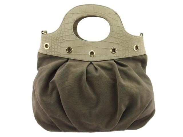 【BIGお買い物ラリー★30%OFFセール中】ジョルジオアルマーニ GIORGIO ARMANI ハンドバッグGAマーク ブラウン ベージュ系 レディース 中古