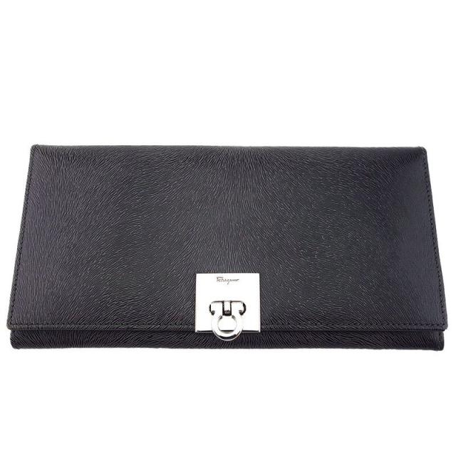 【BIGお買い物ラリー★30%OFFセール中】サルヴァトーレフェラガモ Salvatore Ferragamo 長財布ガンチーニ ダークグレー×ブラック×シルバー レディース 中古