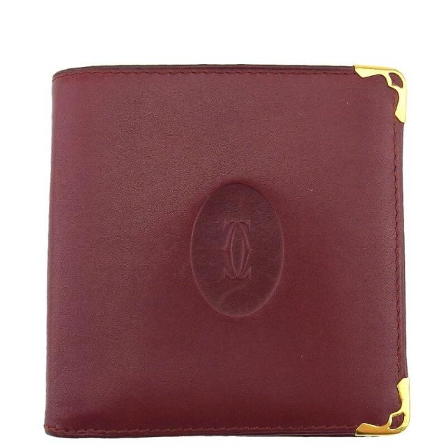 【BIGお買い物ラリー★30%OFFセール中】カルティエ CARTIER 二つ折り財布 マストライン ボルドー×ゴールド レディース 中古