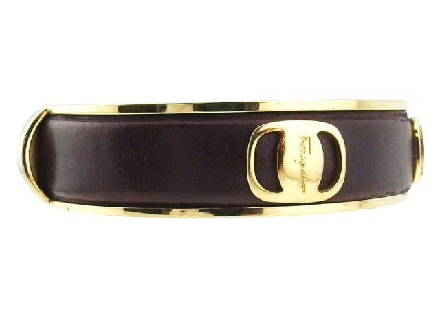 サルヴァトーレフェラガモ Salvatore Ferragamo バングルヴァラ ブラウン ゴールド レディース 中古_6