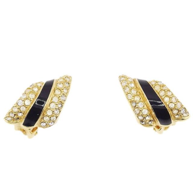 ディオール Dior イヤリングカーブフォルム ラインストーン付き ゴールド ブラック レディース 中古