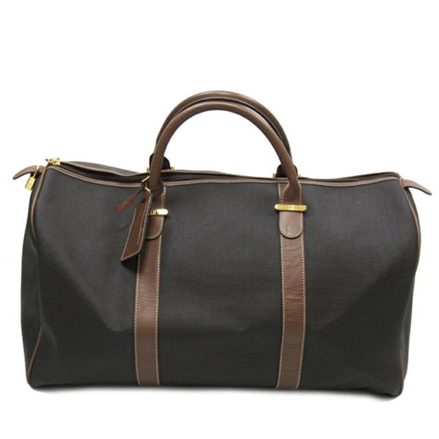 【BIGお買い物ラリー★30%OFFセール中】ダンヒル Dunhill ボストンバッグヘリンボーン グレー 灰色 ブラウン ゴールド レディース 中古