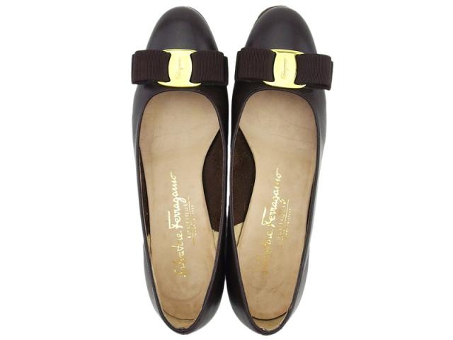 サルヴァトーレフェラガモ Salvatore Ferragamo パンプスヴァラリボン ♯5ハーフB ラウンドトゥ ブラウン レディース 中古_1