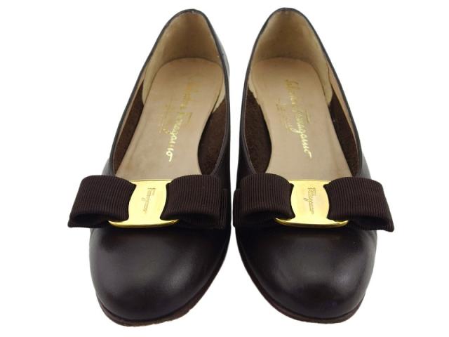 サルヴァトーレフェラガモ Salvatore Ferragamo パンプスヴァラリボン ♯5ハーフB ラウンドトゥ ブラウン レディース 中古_2