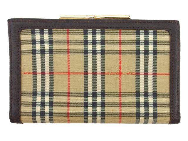 バーバリー BURBERRY 二つ折り財布チェック ベージュ ブラウン ブラック系 レディース 中古_1