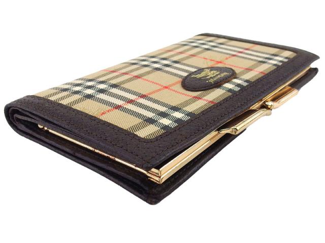 バーバリー BURBERRY 二つ折り財布チェック ベージュ ブラウン ブラック系 レディース 中古_3