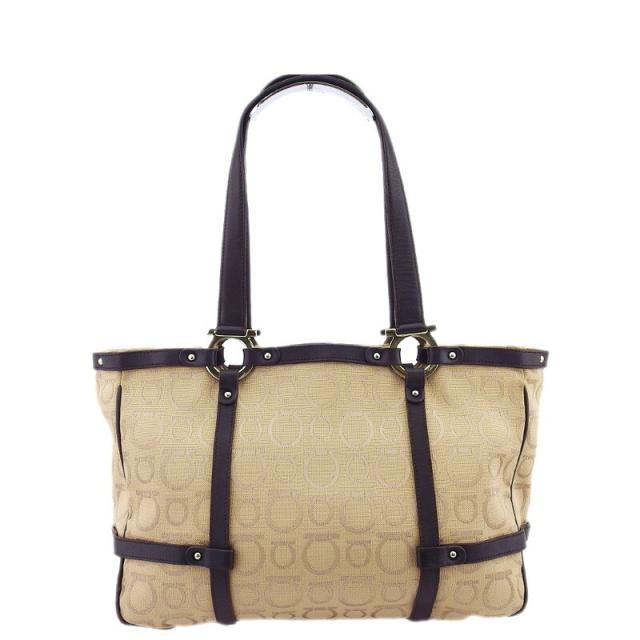 【BIGお買い物ラリー★30%OFFセール中】サルヴァトーレフェラガモ Salvatore Ferragamo トートバッグガンチーニ ベージュ ブラウン レディース 中古