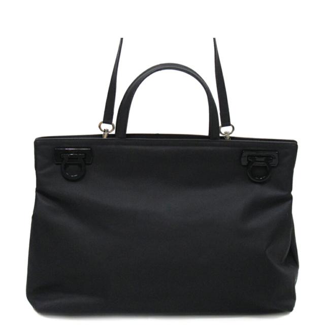 【BIGお買い物ラリー★30%OFFセール中】サルヴァトーレフェラガモ Salvatore Ferragamo トートバッグガンチーニ ショルダーストラップ付き ブラック シルバー レディース 中古