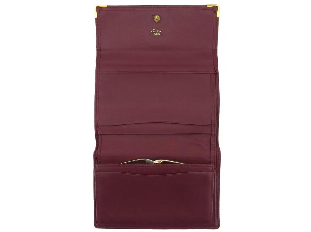 カルティエ CARTIER 三つ折り財布 マストライン ボルドー×ゴールド