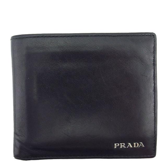 【BIGお買い物ラリー★30%OFFセール中】プラダ PRADA 二つ折り財布ロゴ ブラック レディース 中古