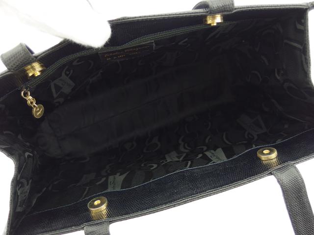 サルヴァトーレフェラガモ Salvatore Ferragamo トートバッグヴァラ リザード調 ブラック ネイビー レディース 中古_5