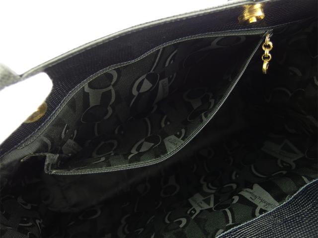 サルヴァトーレフェラガモ Salvatore Ferragamo トートバッグヴァラ リザード調 ブラック ネイビー レディース 中古_6