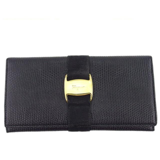 【X'masセール★30%OFF】サルヴァトーレフェラガモ Salvatore Ferragamo 長財布ヴァラ リザード調 ブラック レディース 中古