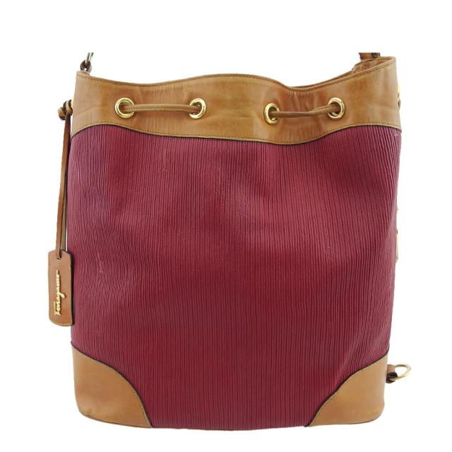 【BIGお買い物ラリー★30%OFFセール中】サルヴァトーレフェラガモ Salvatore Ferragamo ショルダーバッグ異素材コンビ レッド ブラウン レディース 中古