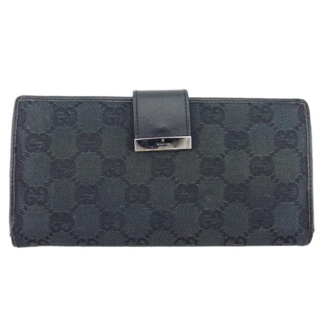 グッチ GUCCI 長財布GGキャンバス ロゴプレート ブラック レディース 中古