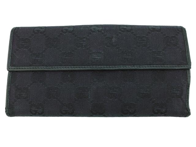 グッチ GUCCI 長財布GGキャンバス ロゴプレート ブラック レディース 中古
