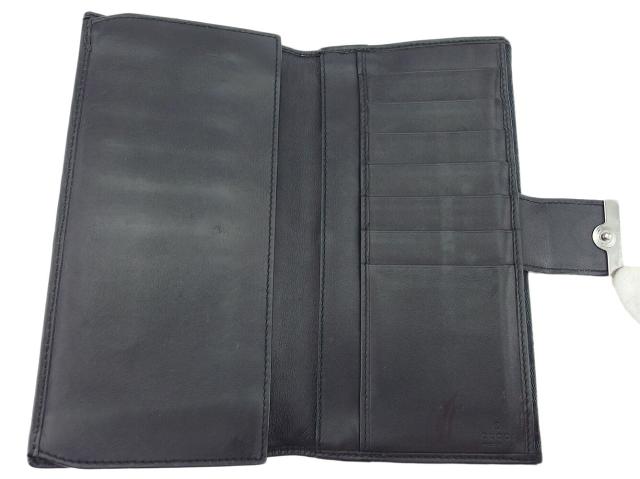 グッチ GUCCI 長財布GGキャンバス ロゴプレート ブラック レディース 中古