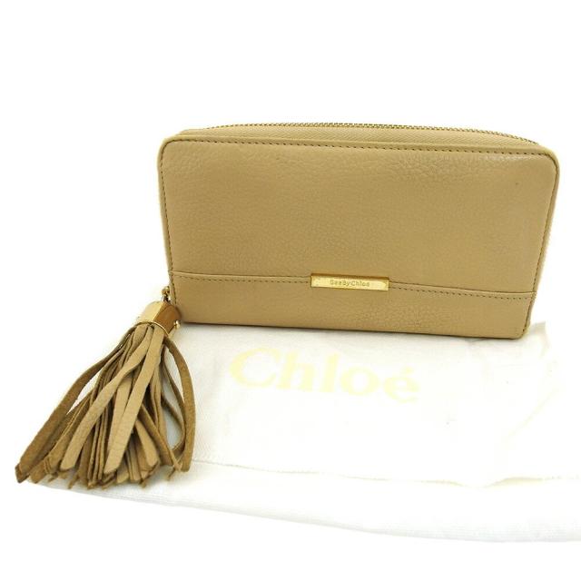 【BIGお買い物ラリー★30%OFFセール中】シーバイクロエ SEE BY CHLOE 長財布タッセル ロゴプレート ベージュ レディース 中古