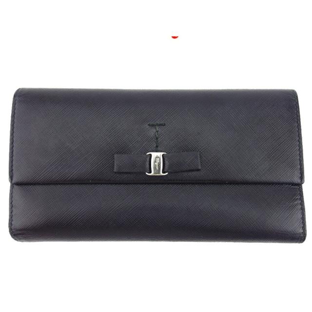 【BIGお買い物ラリー★30%OFFセール中】サルヴァトーレフェラガモ Salvatore Ferragamo 長財布ヴァラリボン ブラック レディース 中古