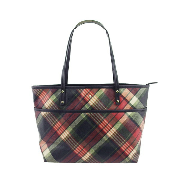 【BIGお買い物ラリー★30%OFFセール中】パトリックコックス PATRICK COX トートバッグクィーンチェック レッド系 レディース 中古