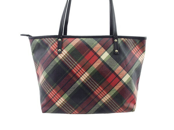 パトリックコックス PATRICK COX トートバッグクィーンチェック レッド系 レディース 中古_1