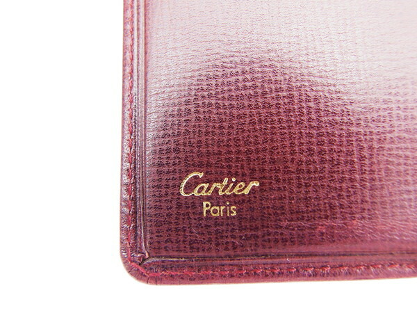 カルティエ CARTIER 二つ折り財布 マストライン ボルドー×ゴールド レディース 中古_9