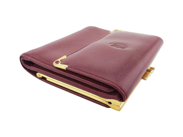 カルティエ CARTIER 二つ折り財布 マストライン ボルドー×ゴールド レディース 中古_2