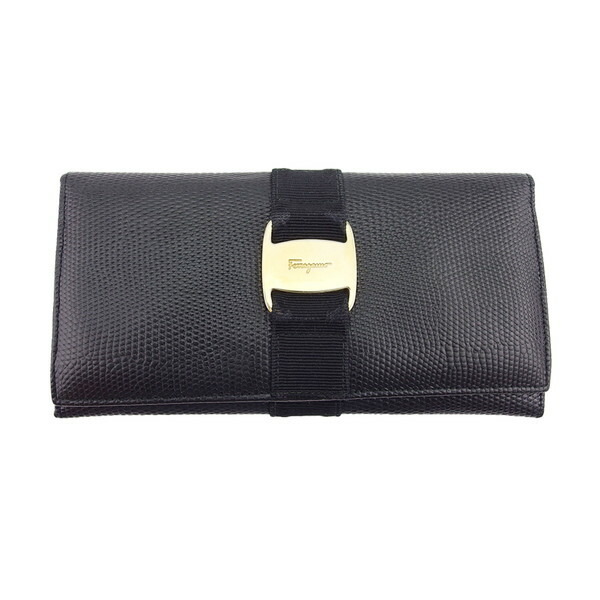 【BIGお買い物ラリー★30%OFFセール中】サルヴァトーレフェラガモ Salvatore Ferragamo 長財布ヴァラ金具 Nero レディース 中古