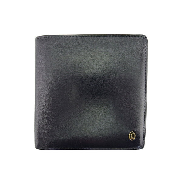 【BIGお買い物ラリー★30%OFFセール中】カルティエ CARTIER 二つ折り財布 パシャ ブラック×ゴールド レディース 中古