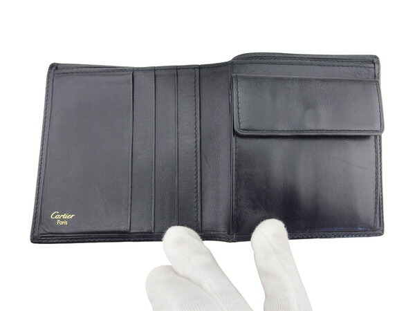 カルティエ CARTIER 二つ折り財布 パシャ ブラック×ゴールド レディース 中古_4