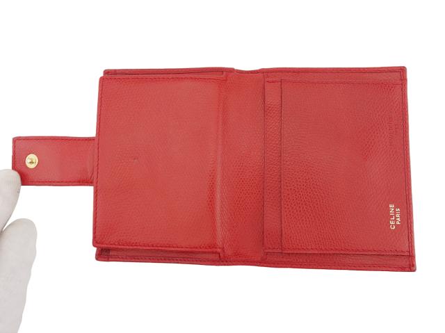 セリーヌ CELINE 二つ折り財布 レッド×ゴールド レディース 中古_3