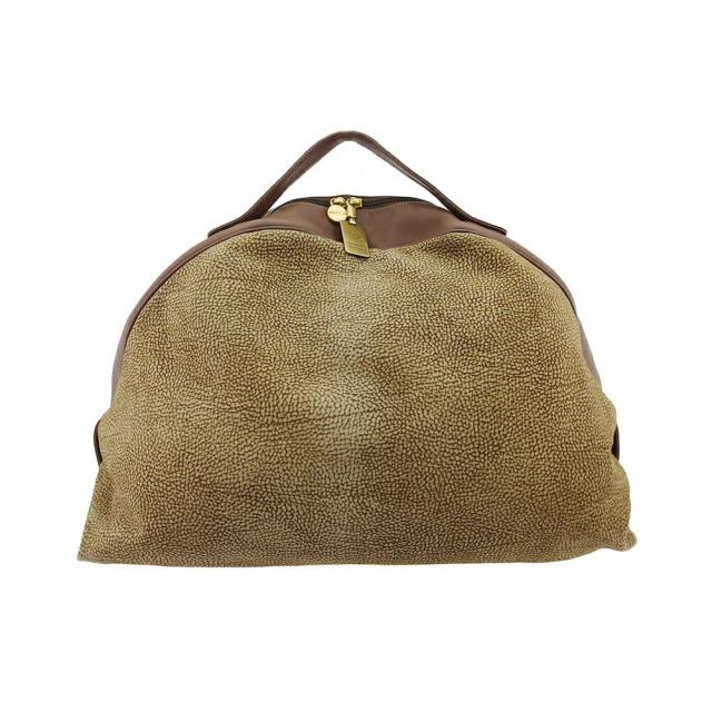 【BIGお買い物ラリー★30%OFFセール中】ボルボネーゼ BORBONESE ボストンバッグうずら柄 redwallタグ付き ベージュ ブラウン レディース 中古