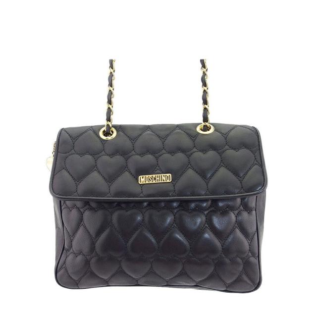 【BIGお買い物ラリー★30%OFFセール中】モスキーノ MOSCHINO ショルダーバッグハートキルティング ロゴプレート ブラック レディース 中古