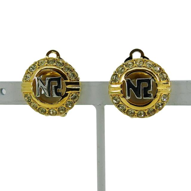 【30％OFF★週末タイムセール】ニナリッチ NINA RICCI イヤリング ゴールド×シルバー×ラインストーン レディース 中古