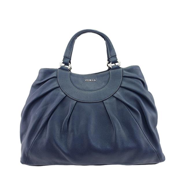 【X'masセール★30%OFF】フルラ Furla ショルダーバッグギャザー タック ネイビー レディース 中古