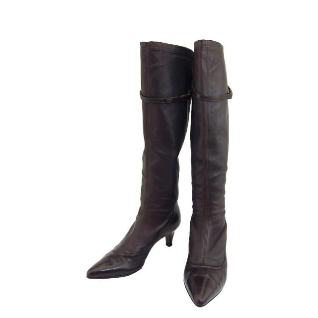 【BIGお買い物ラリー★30%OFFセール中】サルヴァトーレフェラガモ Salvatore Ferragamo ブーツヴァラ ♯5ハーフC ロングブーツ ブラウン レディース 中古