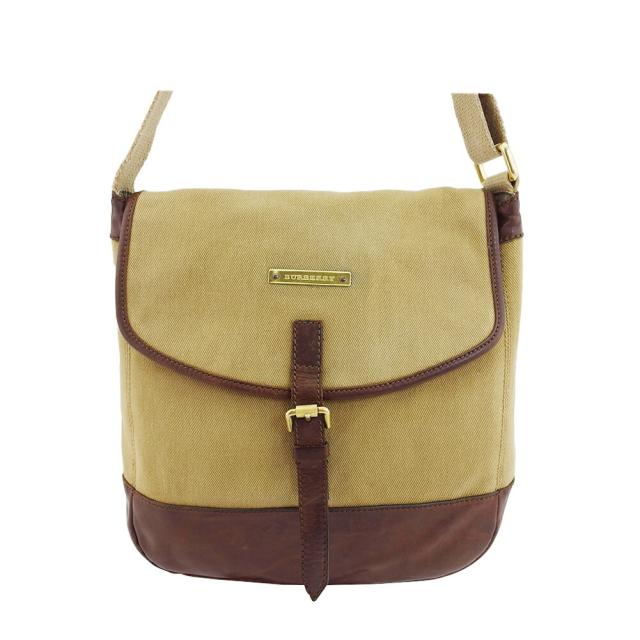【BIGお買い物ラリー★30%OFFセール中】バーバリー BURBERRY ショルダーバッグロゴプレート ベージュ ブラウン レディース 中古