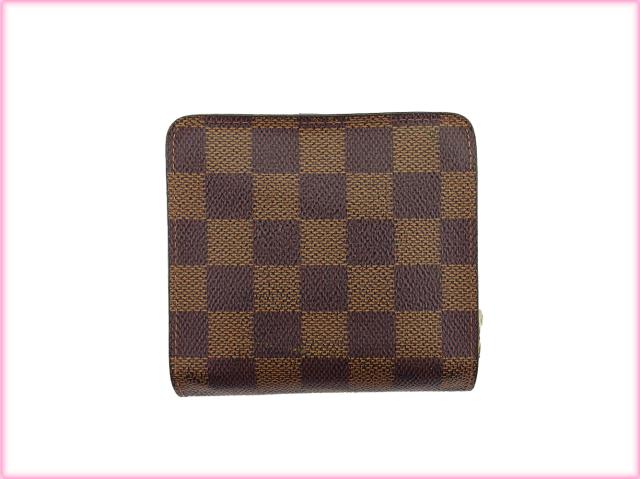 ルイ・ヴィトン LOUIS VUITTON 二つ折り財布ダミエ コンパクトジップ ブラウン ベージュ レディース 中古_1