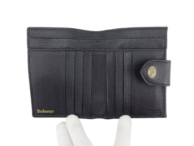 【週末タイムセール】バーバリー BURBERRY 二つ折り財布ホースマーク ブラック ゴールド レディース 中古_4