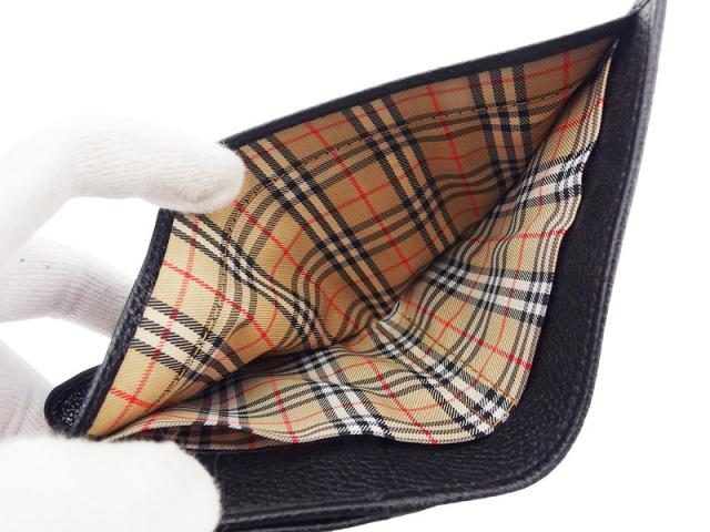 【週末タイムセール】バーバリー BURBERRY 二つ折り財布ホースマーク ブラック ゴールド レディース 中古_5