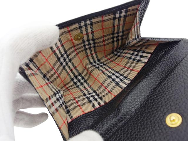 【週末タイムセール】バーバリー BURBERRY 二つ折り財布ホースマーク ブラック ゴールド レディース 中古_6