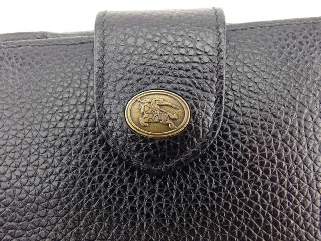 【週末タイムセール】バーバリー BURBERRY 二つ折り財布ホースマーク ブラック ゴールド レディース 中古_7