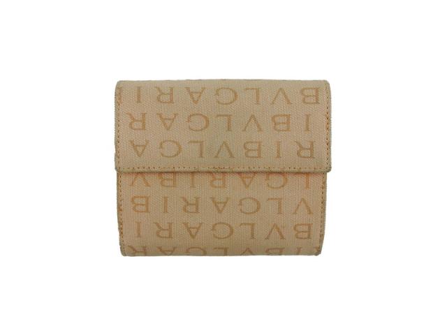 ブルガリ BVLGARI 二つ折り財布ロゴマニア オレンジ ベージュ シルバー レディース 中古_1