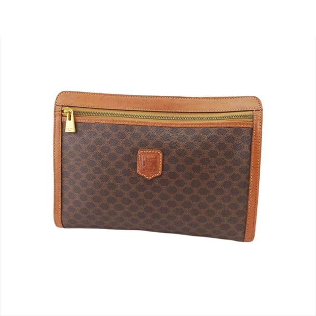 【BIGお買い物ラリー★30%OFFセール中】セリーヌ CELINE クラッチバッグマカダム ブラウン ベージュ ゴールド レディース 中古