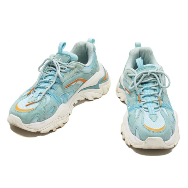 【BIGお買い物ラリー★30%OFFセール中】フィラ FILA スニーカーエヴァンゲリオン ♯25.5 RADIO EVA×FILAコラボ ブルー グリーン ホワイト 白系 レディース 中古