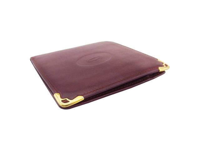 ◇美品◇カルティエ マストライン コンパクト財布 ゴールド×ボルドー