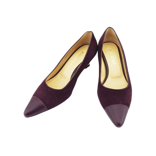 【BIGお買い物ラリー★30%OFFセール中】ア・テストーニ a.testoni パンプスポインテッドトゥ ♯35 つま先切替えデザイン パープル ボルドー ゴールド レディース 中古