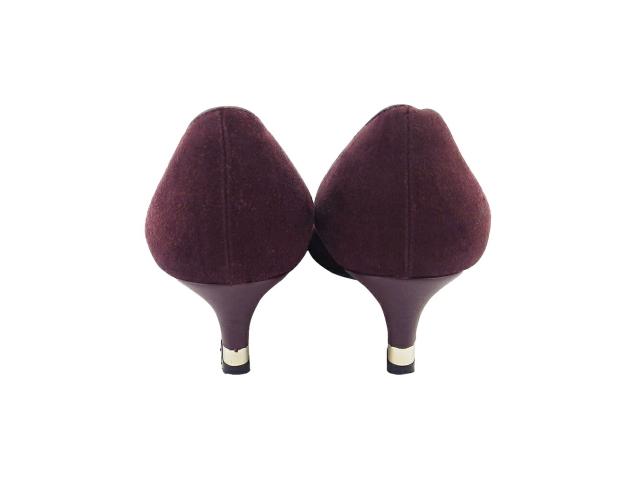 【週末セール★30％OFF】ア・テストーニ a.testoni パンプスポインテッドトゥ ♯35 つま先切替えデザイン パープル ボルドー ゴールド レディース 中古_4