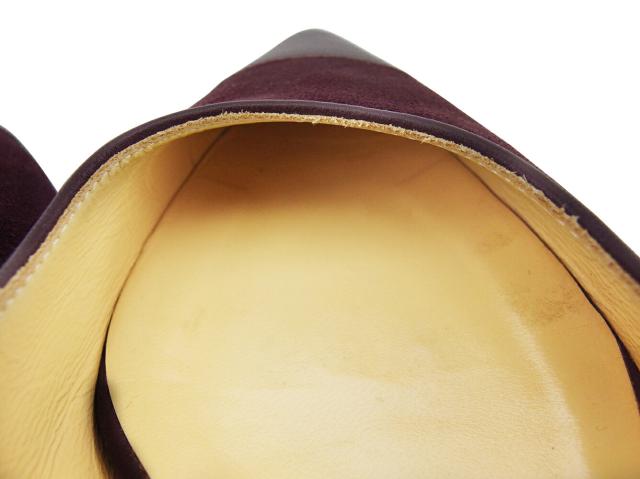 【週末セール★30％OFF】ア・テストーニ a.testoni パンプスポインテッドトゥ ♯35 つま先切替えデザイン パープル ボルドー ゴールド レディース 中古_6